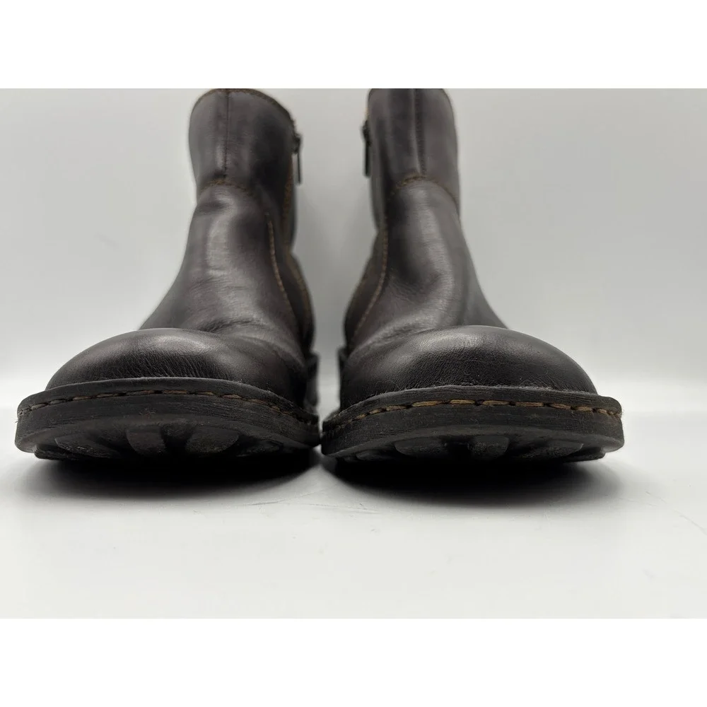 Børn Men's Brown Leather Side-Zip Ankle Boots Size 10M – Rugged Casual Comfort